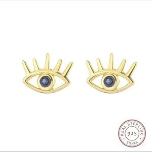 NWT 18K Gold Plated Sterling Silver Delicate Evil Eye Stud Earrings